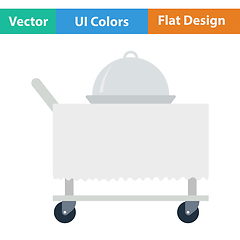 Image showing Flat design icon of Restaurant  cloche on delivering cart