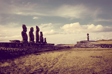 Image showing Moais statues, ahu ko te riku, easter island