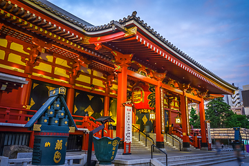 Image showing Senso-ji temple Hondo at sunset, Tokyo, Japan