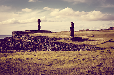 Image showing Moais statues, ahu vai ure, easter island