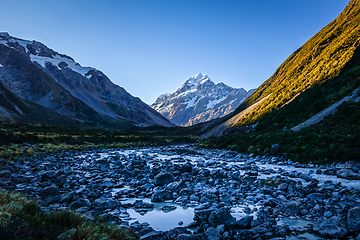 Image showing Glacial river at sunset, Mount Cook, New Zealand