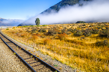 Image showing Railway in Mountain fields landscape, New Zealand