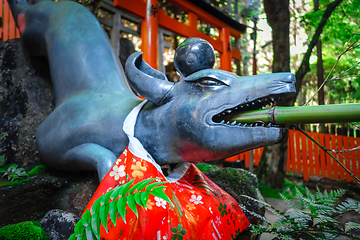 Image showing Fox purification fountain at Fushimi Inari Taisha, Kyoto, Japan