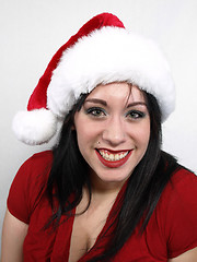 Image showing Brunette in Santa Hat