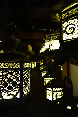 Image showing Lanterns lighting in the dark, Kasuga-Taisha Shrine, Nara, Japan
