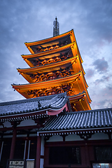 Image showing Pagoda at sunset in Senso-ji temple, Tokyo, Japan