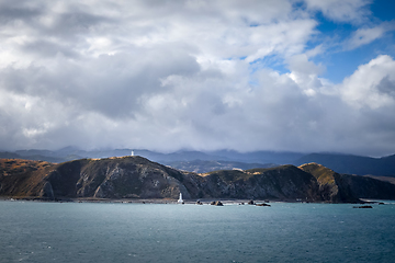 Image showing Lighthouse on cliffs near Wellington, New Zealand