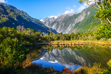 Image showing Franz Josef glacier and lake, New Zealand