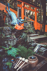 Image showing Fox purification fountain at Fushimi Inari Taisha, Kyoto, Japan