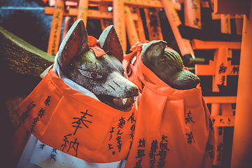 Image showing Fox statues at Fushimi Inari Taisha, Kyoto, Japan