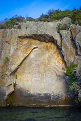 Image showing Maori rock carvings, Taupo Lake, New Zealand