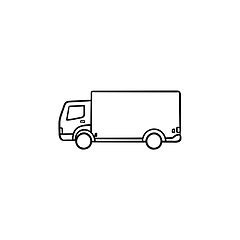 Image showing Delivery truck hand drawn outline doodle icon.