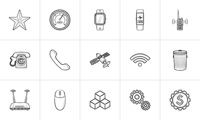 Image showing Communication and gadgets hand drawn outline doodle icon set.