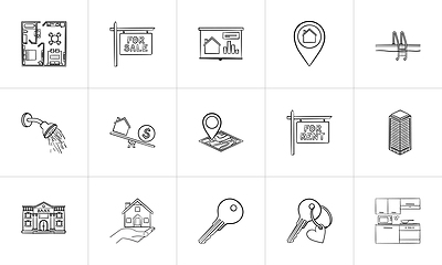 Image showing Real estate hand drawn outline doodle icon set.