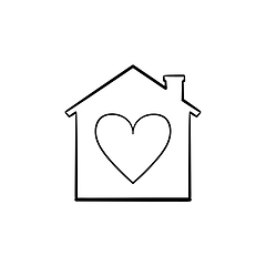 Image showing House with heart hand drawn outline doodle icon.