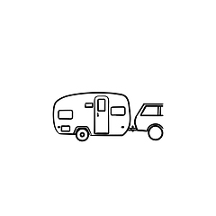 Image showing Camper trip hand drawn outline doodle icon.