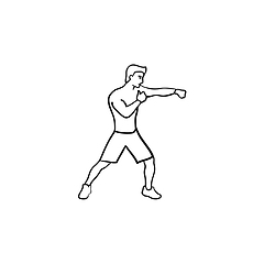 Image showing Boxing man hand drawn outline doodle icon.