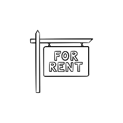 Image showing For rent sign hand drawn outline doodle icon.