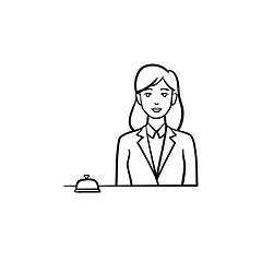 Image showing Female receptionist in a hotel with a reception bell hand drawn outline doodle icon.