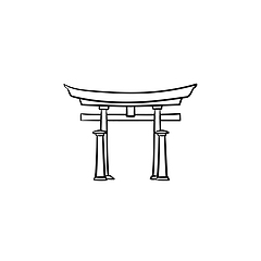 Image showing Japanese gate hand drawn outline doodle icon.