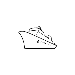 Image showing Sea cruise ship hand drawn outline doodle icon.