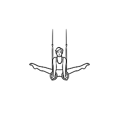 Image showing Gymnast on rings hand drawn outline doodle icon.