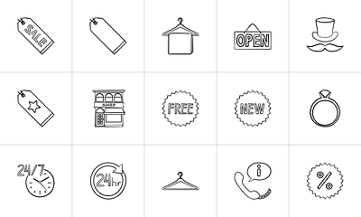 Image showing Shopping hand drawn outline doodle icon set.