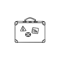 Image showing Vintage travel suitcase hand drawn outline doodle icon.