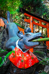 Image showing Fox purification fountain at Fushimi Inari Taisha, Kyoto, Japan