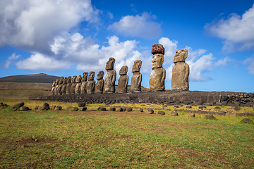 Image showing Moais statues, ahu Tongariki, easter island