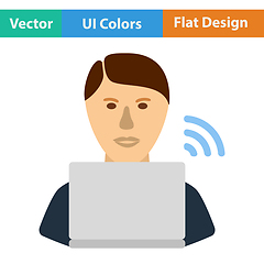 Image showing Flat design icon of Businessman sitting behind a laptop
