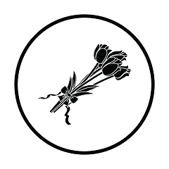 Image showing Tulips bouquet icon with tied bow