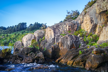 Image showing Maori rock carvings, Taupo Lake, New Zealand