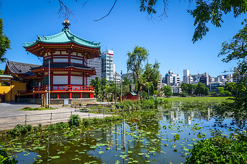 Image showing Shinobazu pond and Benten Hall Temple, Ueno, Tokyo, Japan