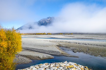 Image showing Yellow forest and river in New Zealand mountains