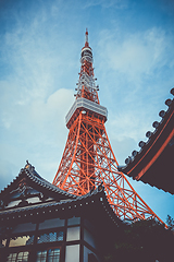 Image showing Tokyo tower and traditional temple, Japan