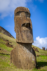 Image showing Moais statues on Rano Raraku volcano, easter island