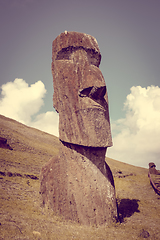 Image showing Moais statues on Rano Raraku volcano, easter island