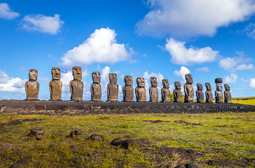 Image showing Moais statues, ahu Tongariki, easter island