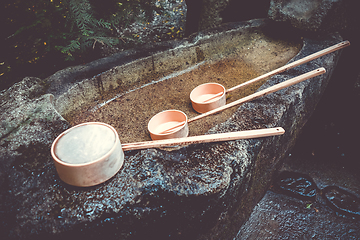 Image showing Purification fountain at a Shrine, Arashiyama, Kyoto, Japan