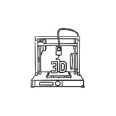 Image showing 3d printer hand drawn outline doodle icon.