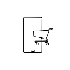 Image showing Shopping on smart phone hand drawn outline doodle icon.