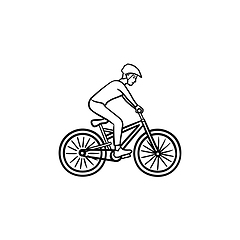 Image showing Mountain biker hand drawn outline doodle icon.