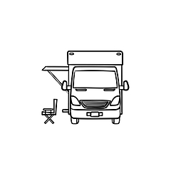 Image showing Motorhome with tent hand drawn outline doodle icon.