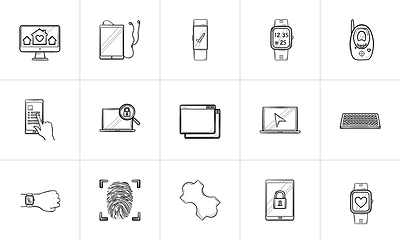 Image showing Technology and gadgets hand drawn outline doodle icon set.