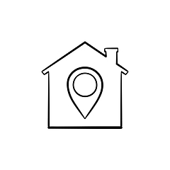 Image showing House with navigation mark hand drawn outline doodle icon.