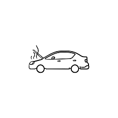 Image showing Broken car with open hood and steam hand drawn outline doodle icon.