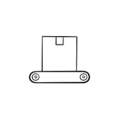 Image showing Conveyor belt with box hand drawn outline doodle icon.