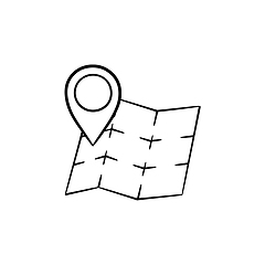 Image showing Map with location pin hand drawn outline doodle icon.