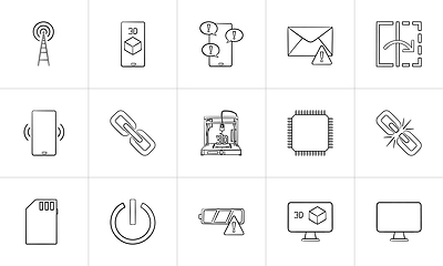 Image showing Technology hand drawn outline doodle icon set.